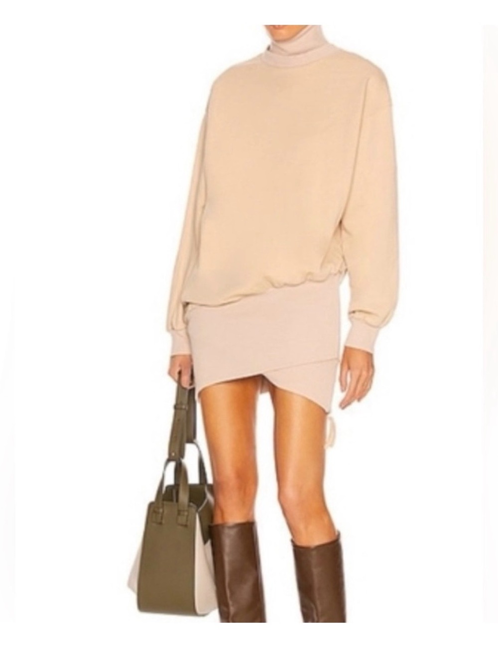 Retrofete Desree Beige Knit Turtleneck Sweater & Mini Skirt dress w/side zippers